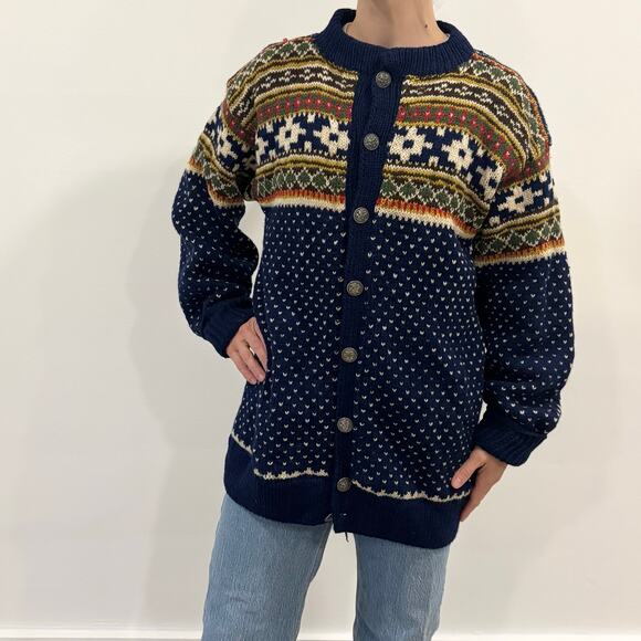 Vintage Wool Fair Isle Knit Cardigan Unisex Size Medium / Large - Picture 4 of 4